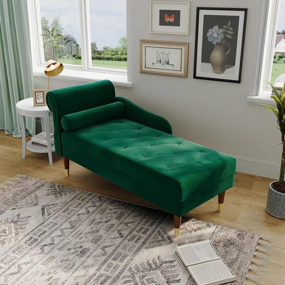 Velvet Chaise with Left Armrest Sofa & Lumbar Pillow – Modern Upholstered Chair
