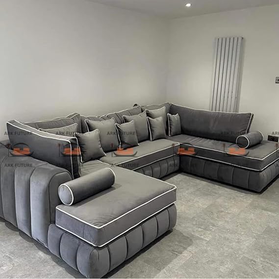 Brick Lane U-Shape Sofa with Contrast Piping, Modern Sectional Couch for Living Room