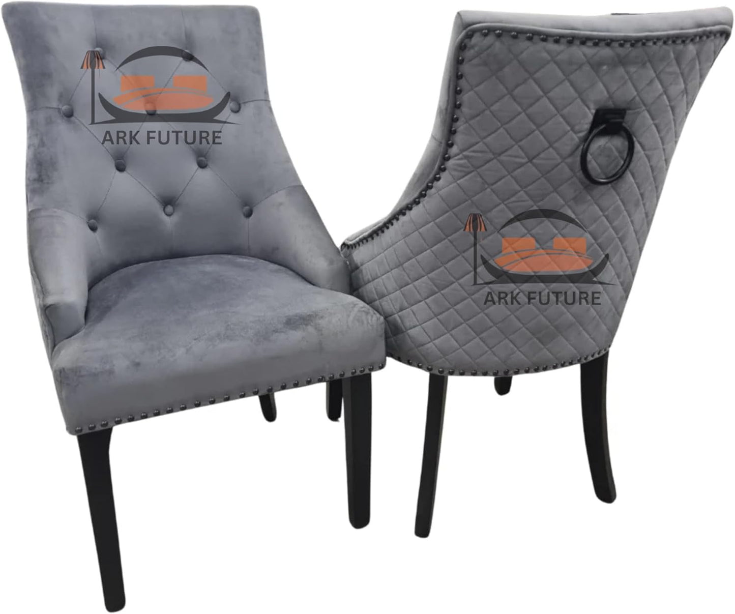 Bentley Luxury Velvet Dining Chairs β Black Legs, Lion Knocker