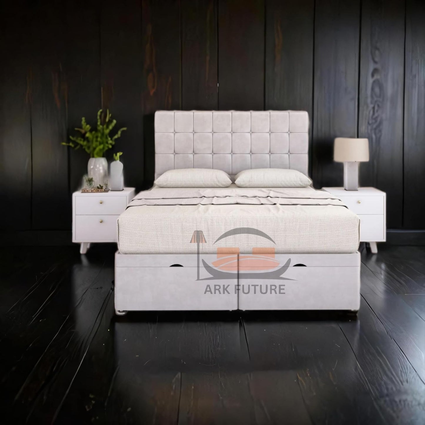 Sloomy Plush Fabric Ottoman Bed Frame with 26" Headboard and Storage
