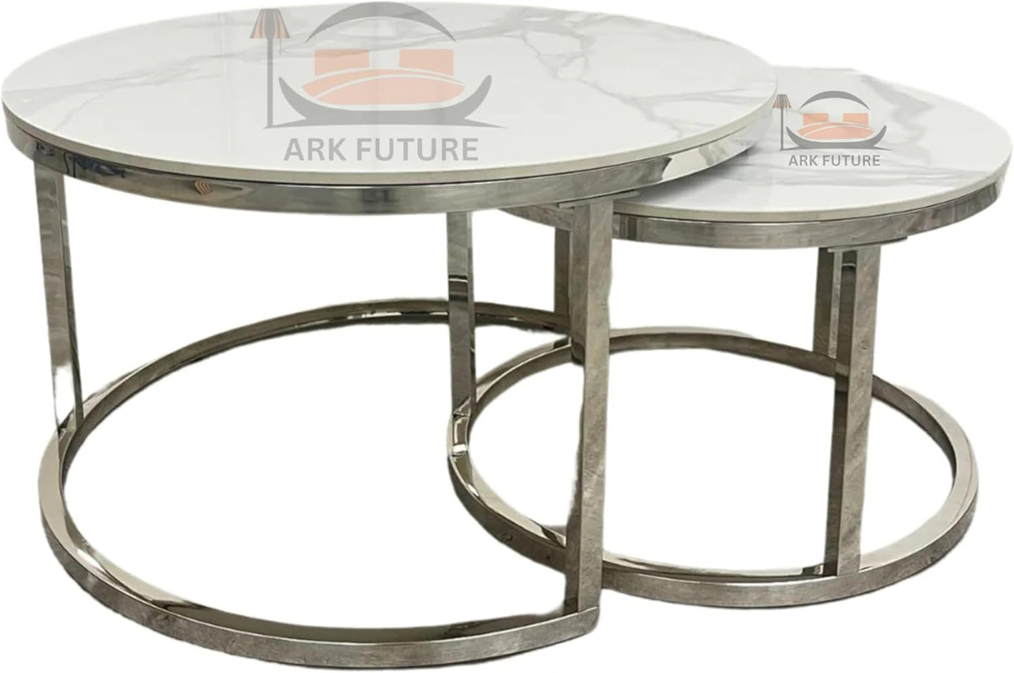 Cato Nest of 2 Short End Tables with Polar White Stone Tops