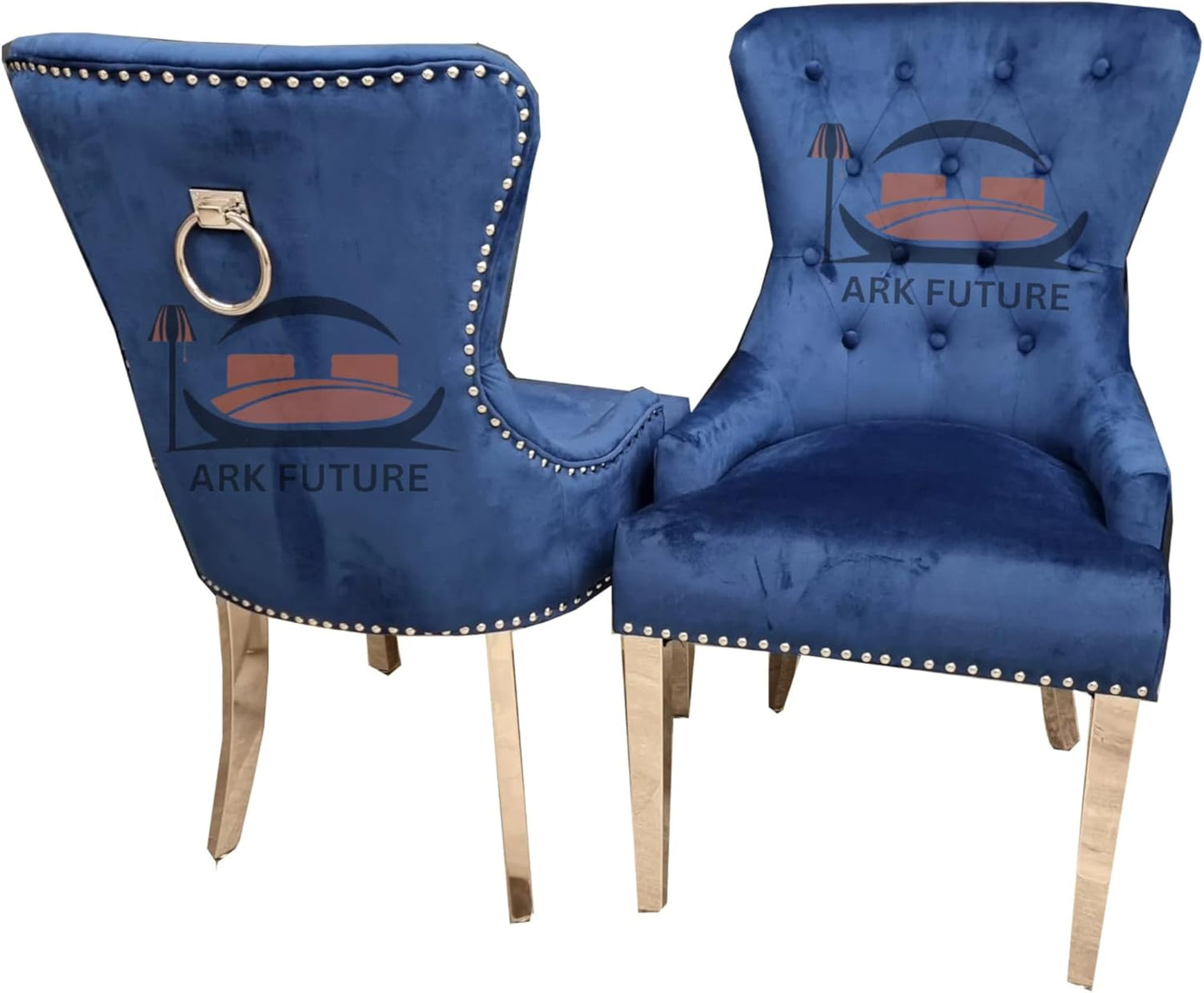Megan Ring Knocker Velvet Dining Chairs with Chrome Legs, Set of 4