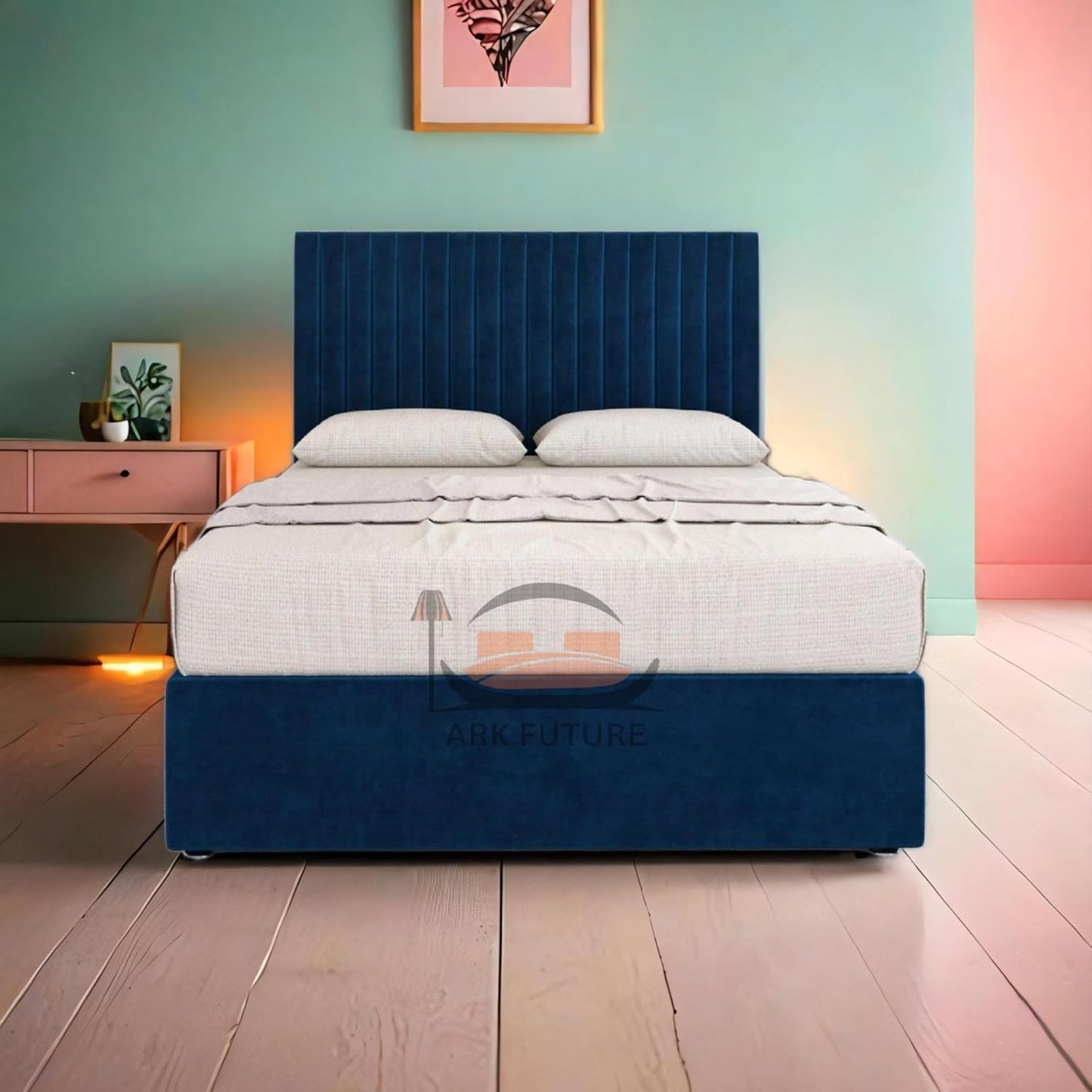 Plush Velvet Bed Frame with Storage and Upholstered Headboard
