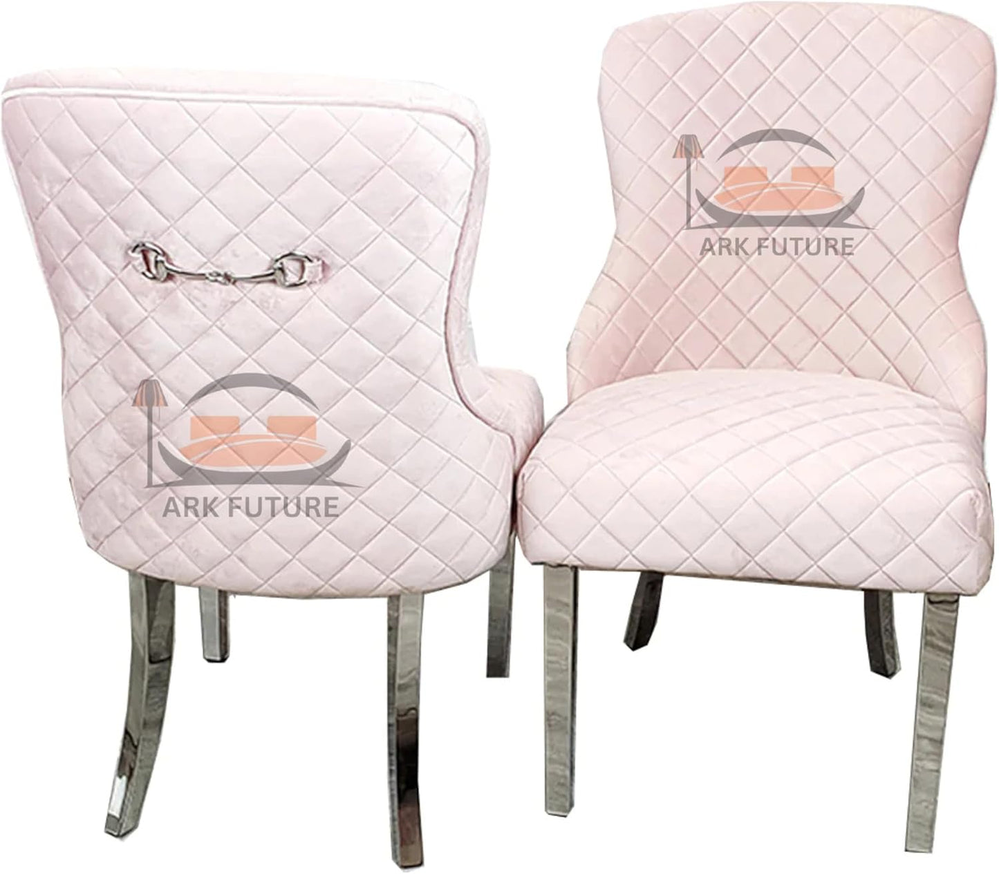 Kate Pink Velvet Dining Chairs – Set of 4, Chrome Legs, Back Clasp