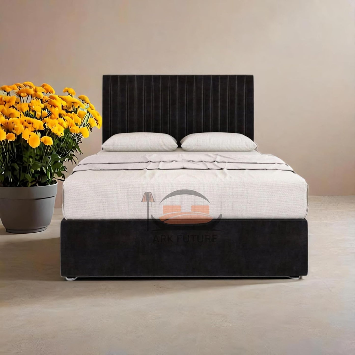 Plush Velvet Bed Frame with Storage and Upholstered Headboard