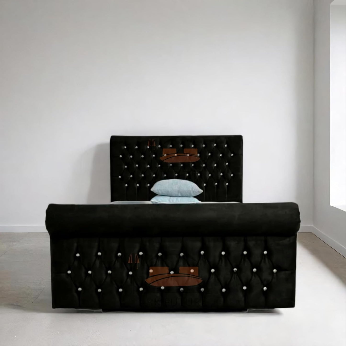Aveline Upholstered Bed Frame with Velvet or Fabric Finish