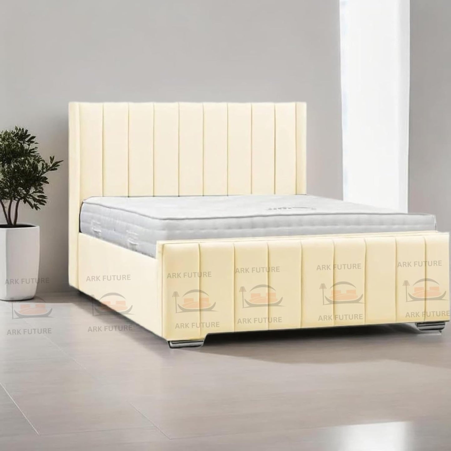 Amelia Panel Wing Ottoman Bed Frame – Upholstered Storage Bed with Gas Lift