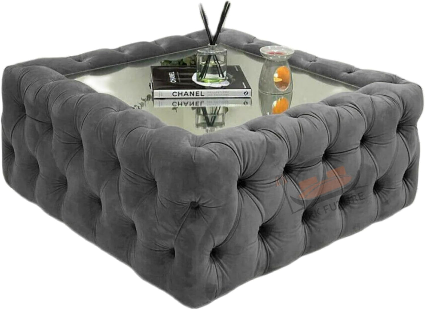 Mirrored Chesterfield Coffee Table & Plush Velvet Footstool