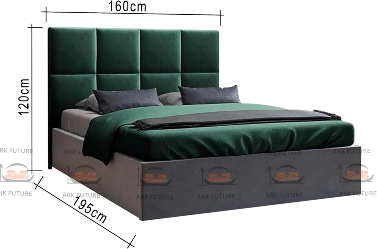 Atlanta Bed Frame – Square Headboard, Plush Velvet, Durable Wood