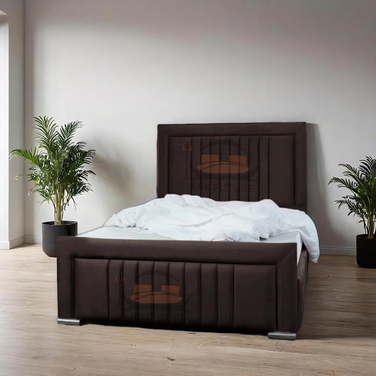 Dean Sand Upholstered Bed Frame – Modern Design, Sturdy Wood, Padded Headboard