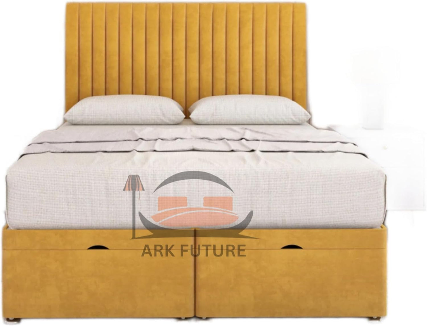 Sleek Ottoman Plush Fabric Bed Frame with Storage