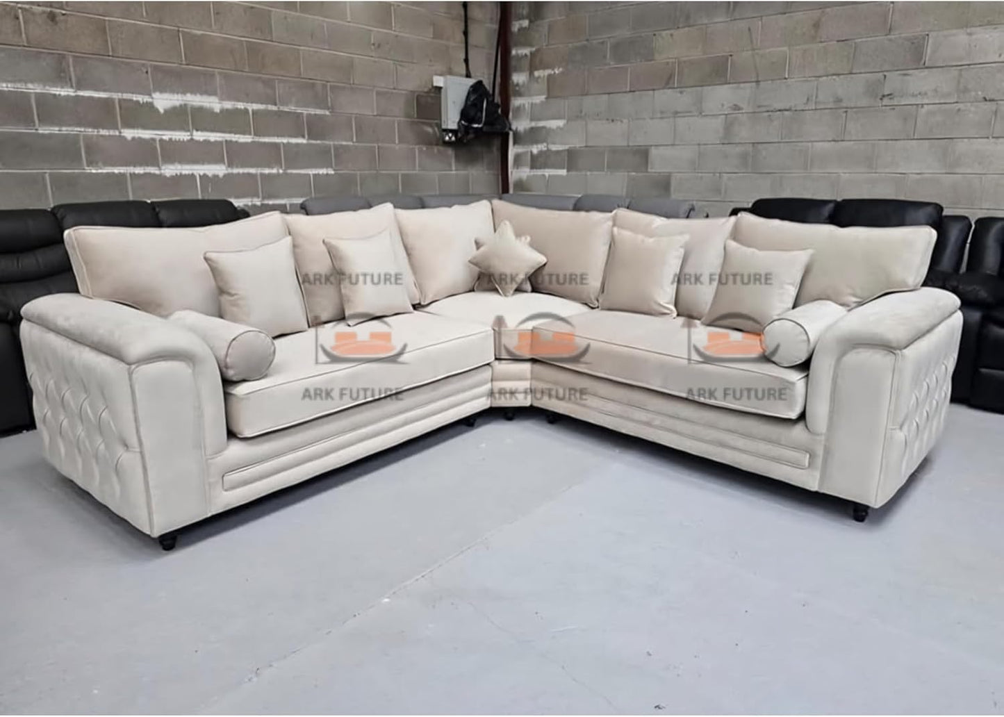 Martin Chesterfield 5 Seater Corner Sofa in Plush Velvet Fabric