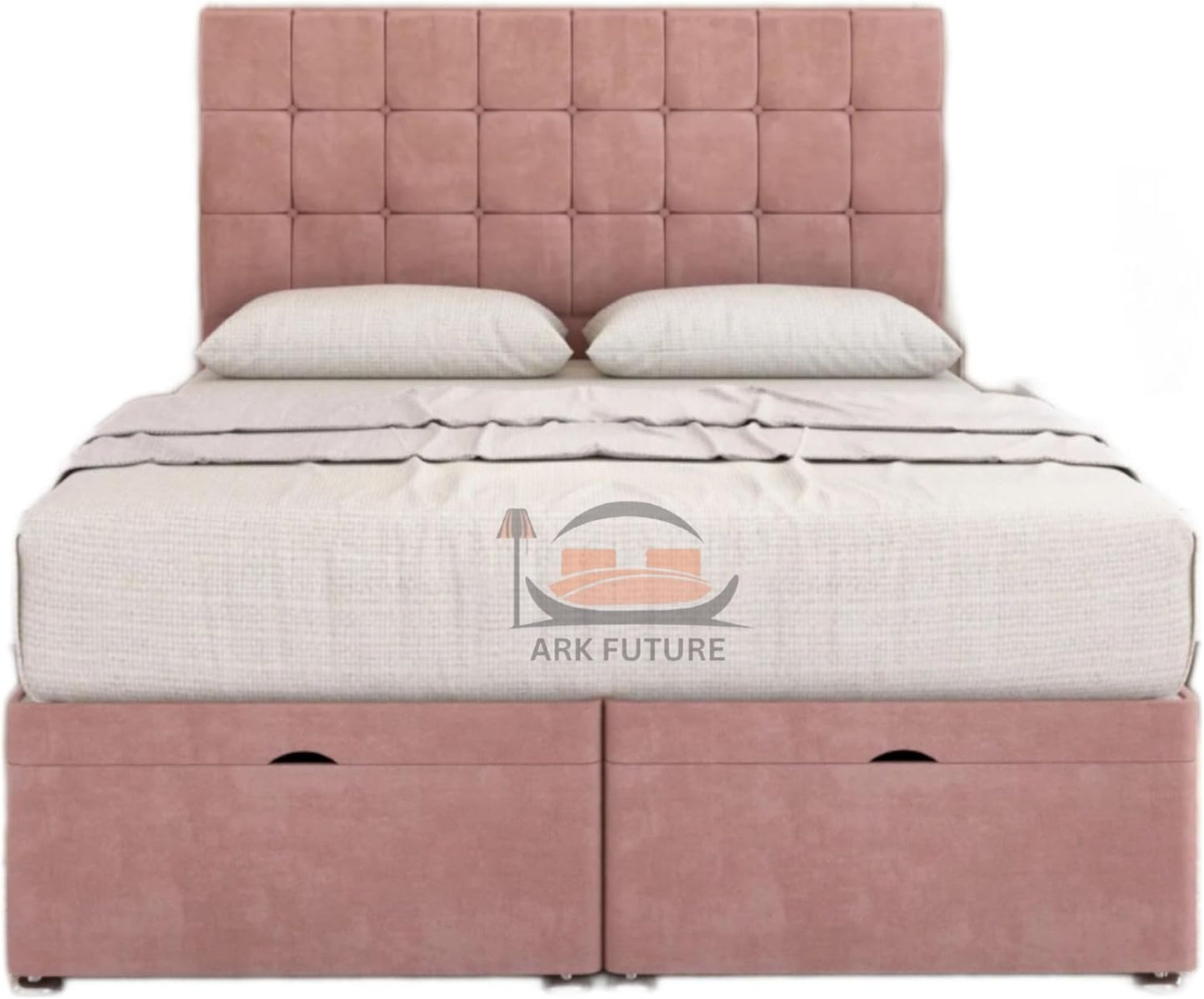Sloomy Plush Fabric Ottoman Bed Frame with 26" Headboard and Storage