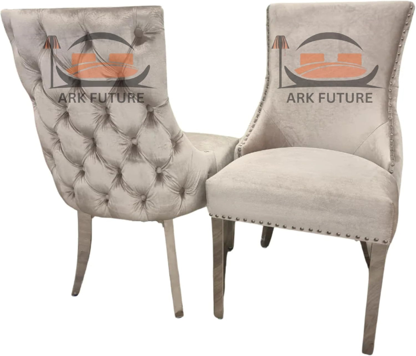Set of 2 Kensington Velvet Dining Chairs – Button-Tufted, Chrome Legs