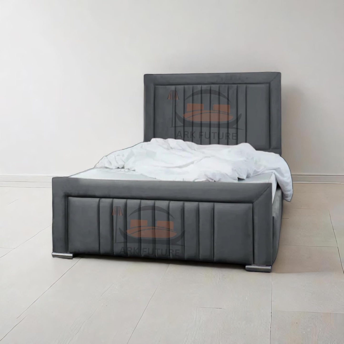 Dean Sand Upholstered Bed Frame – Modern Design, Sturdy Wood, Padded Headboard