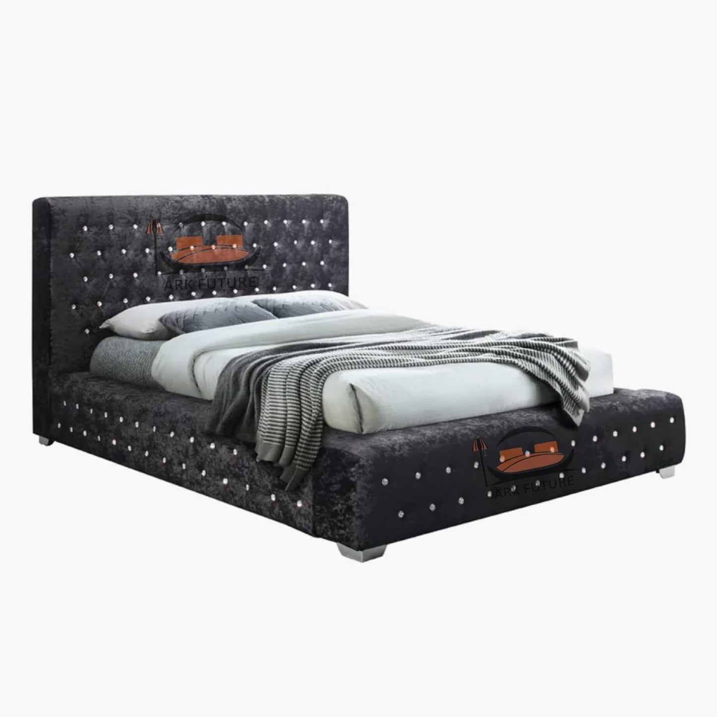 Geneva Crushed Velvet Tufted Bed Frame with Headboard