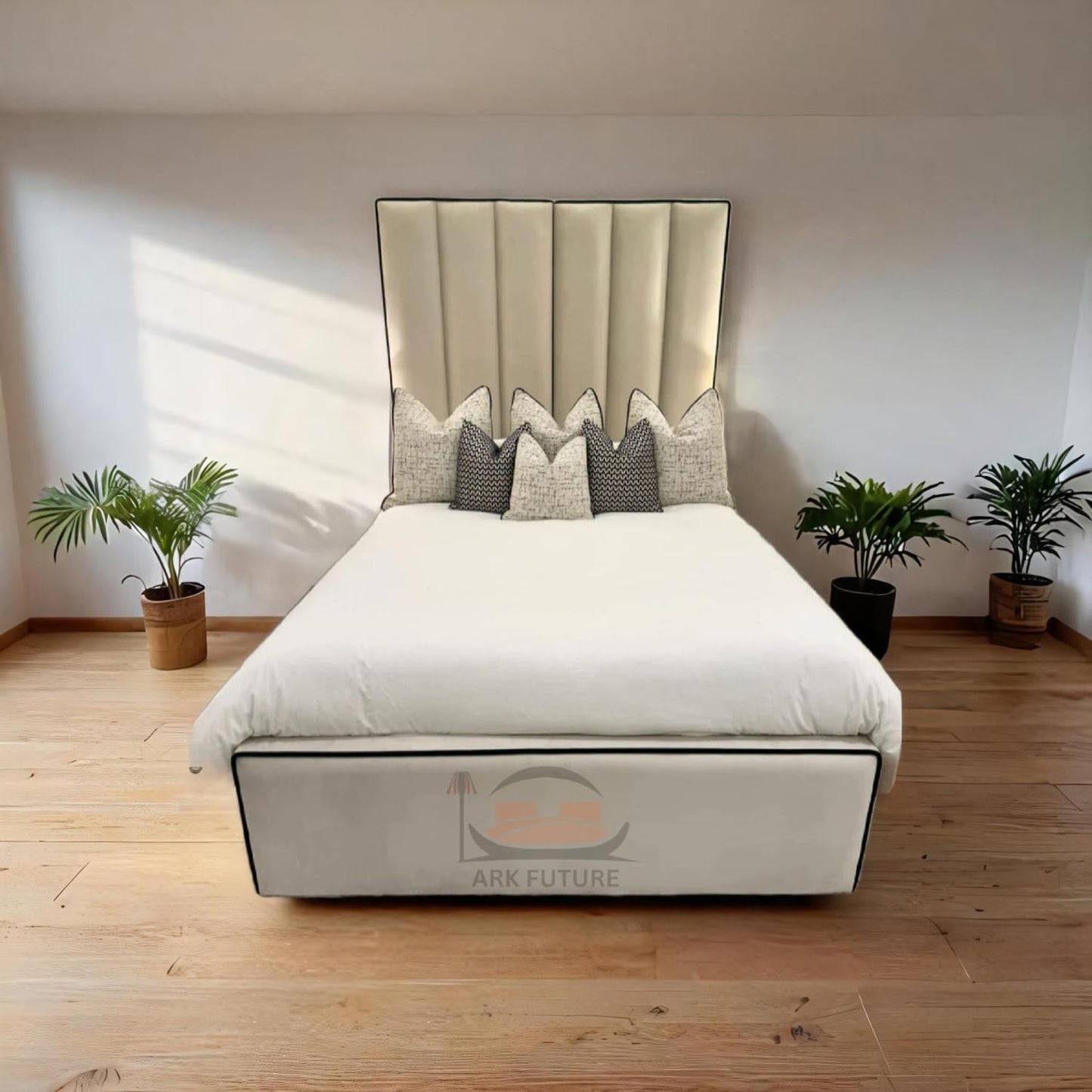 Hugo Luxe Velvet Panelled Bed Frame with Contrast Piping
