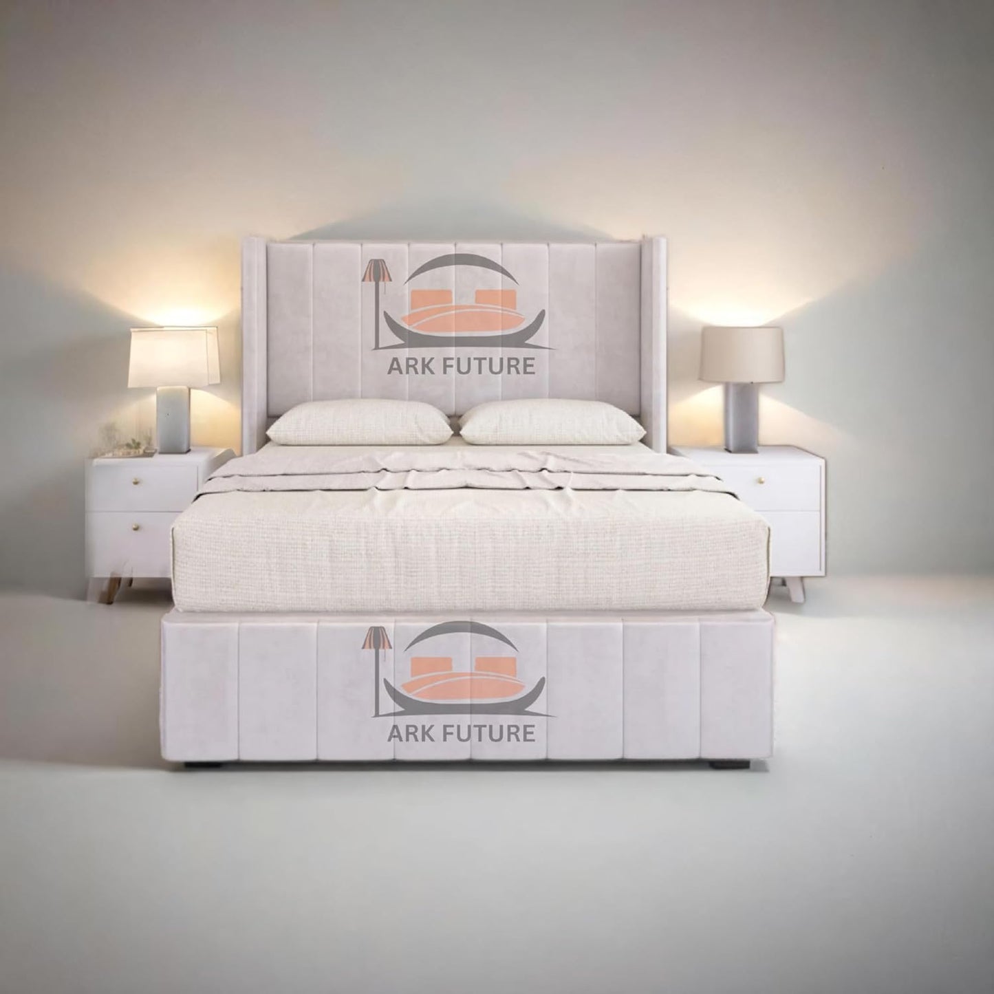 Haven Upholstered Wingback Bed Frame with 2 Storage Drawers & 54" Headboard in Plush Velvet