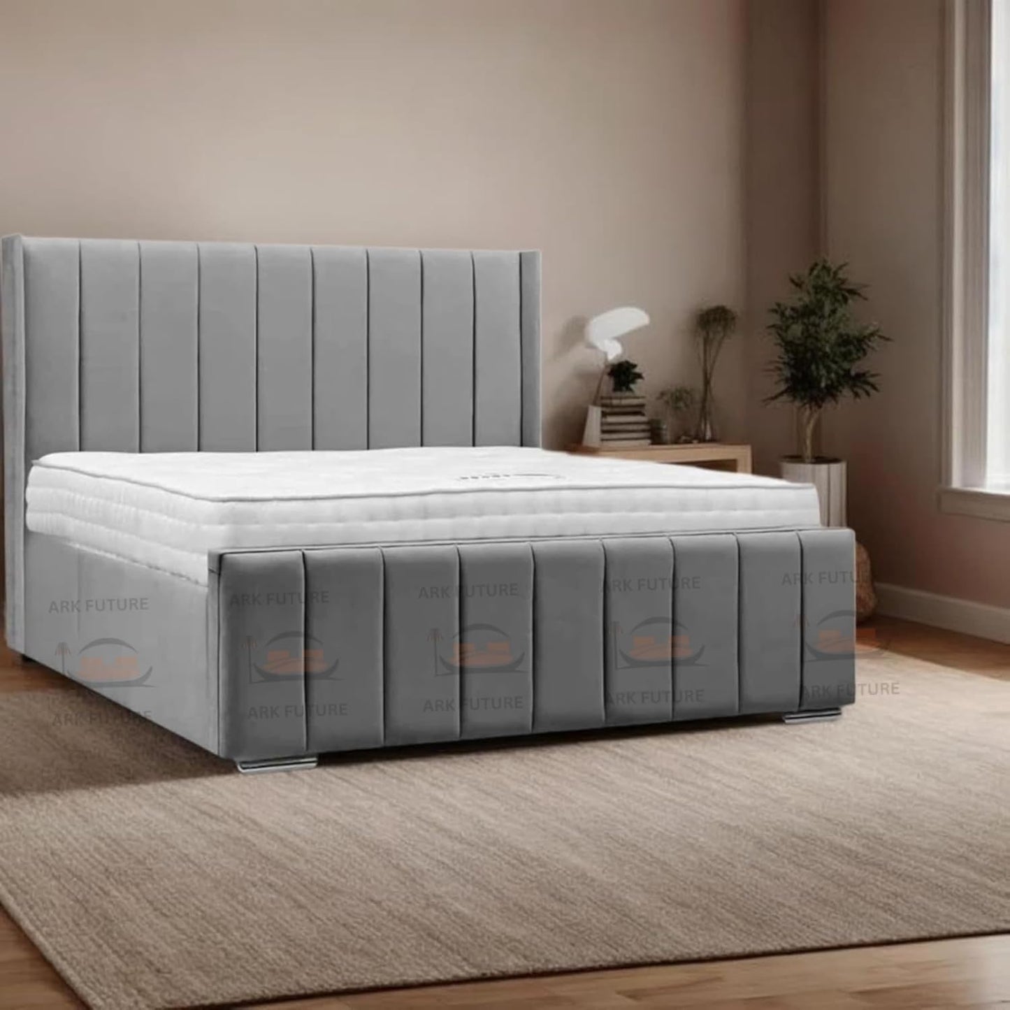 Amelia Panel Wing Ottoman Bed Frame – Upholstered Storage Bed with Gas Lift