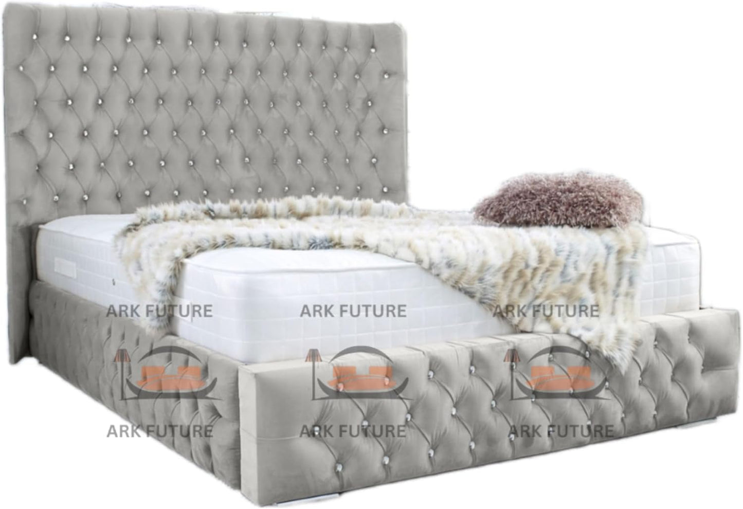 Eleganza Plush 4-Inch Bed Frame with Curved Headboard