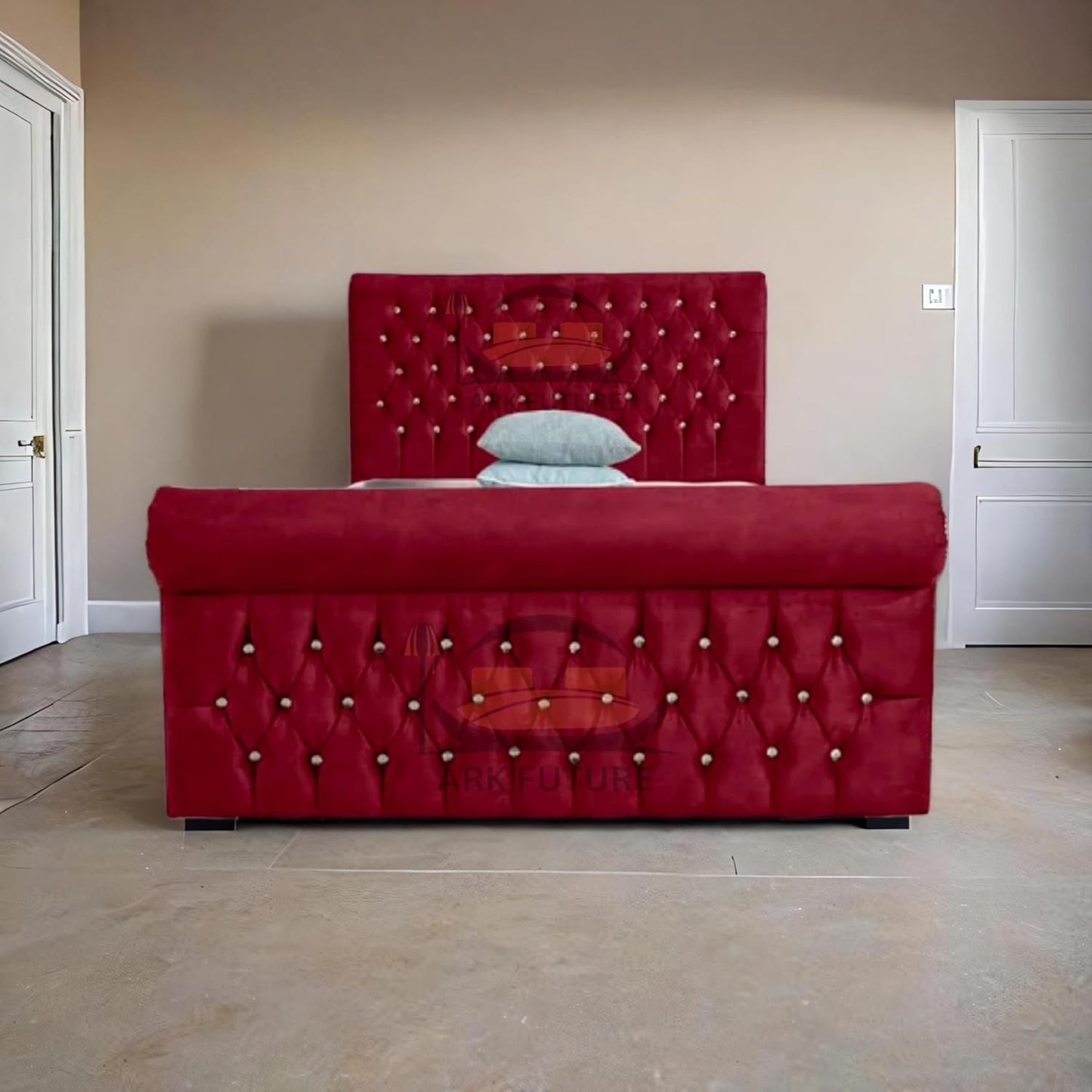 Aveline Upholstered Bed Frame with Velvet or Fabric Finish