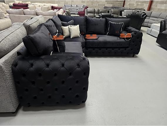 Hugo Chesterfield Corner Sofa in Plush Velvet Fabric