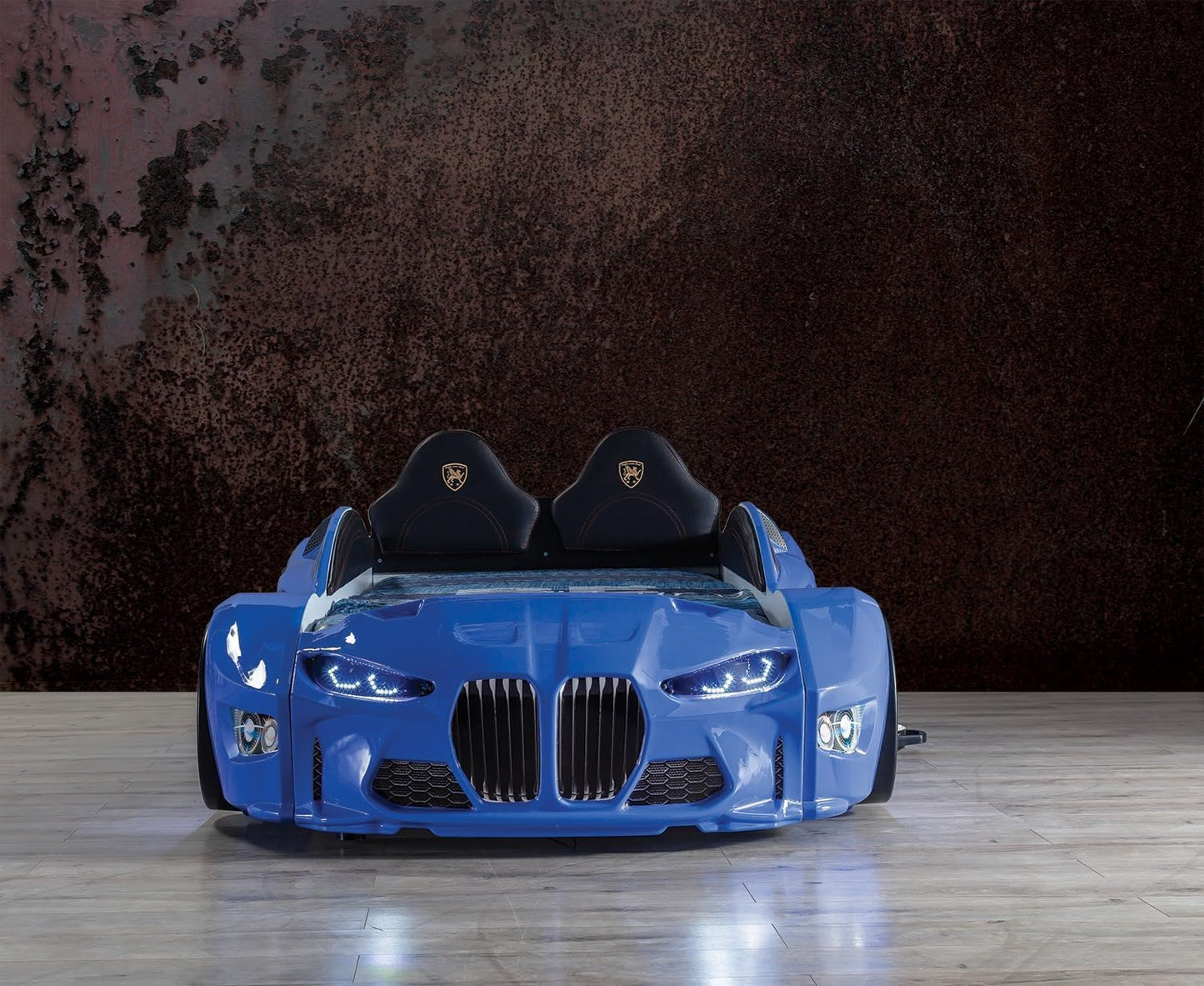 Racing Car Bed for Kids – LED lights, remote control, leather cushioning!
