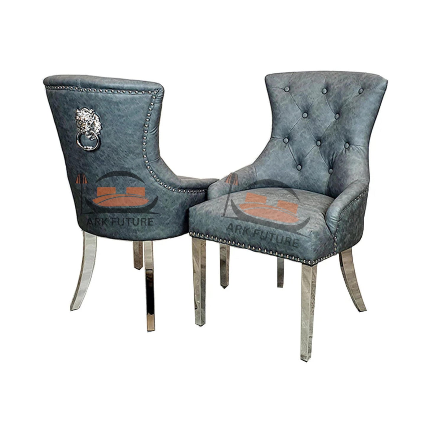 Megan Ring Velvet Dining Chairs, Set of 4 - Lion Knocker Design, Chrome Legs