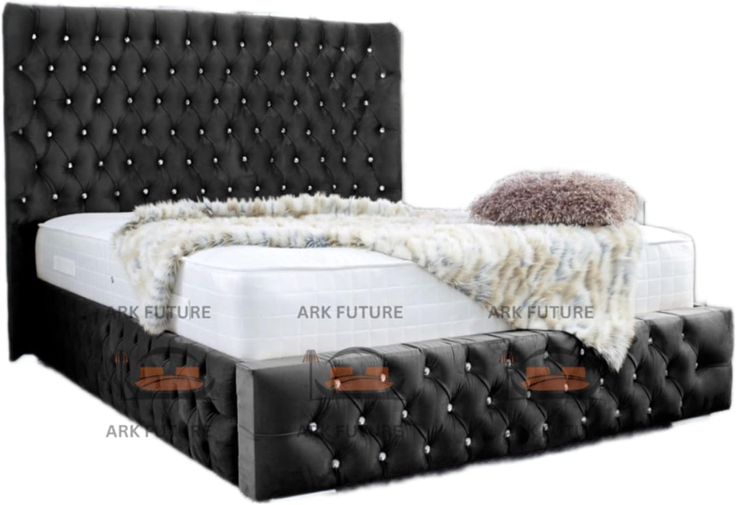 Eleganza Plush 4-Inch Bed Frame with Curved Headboard