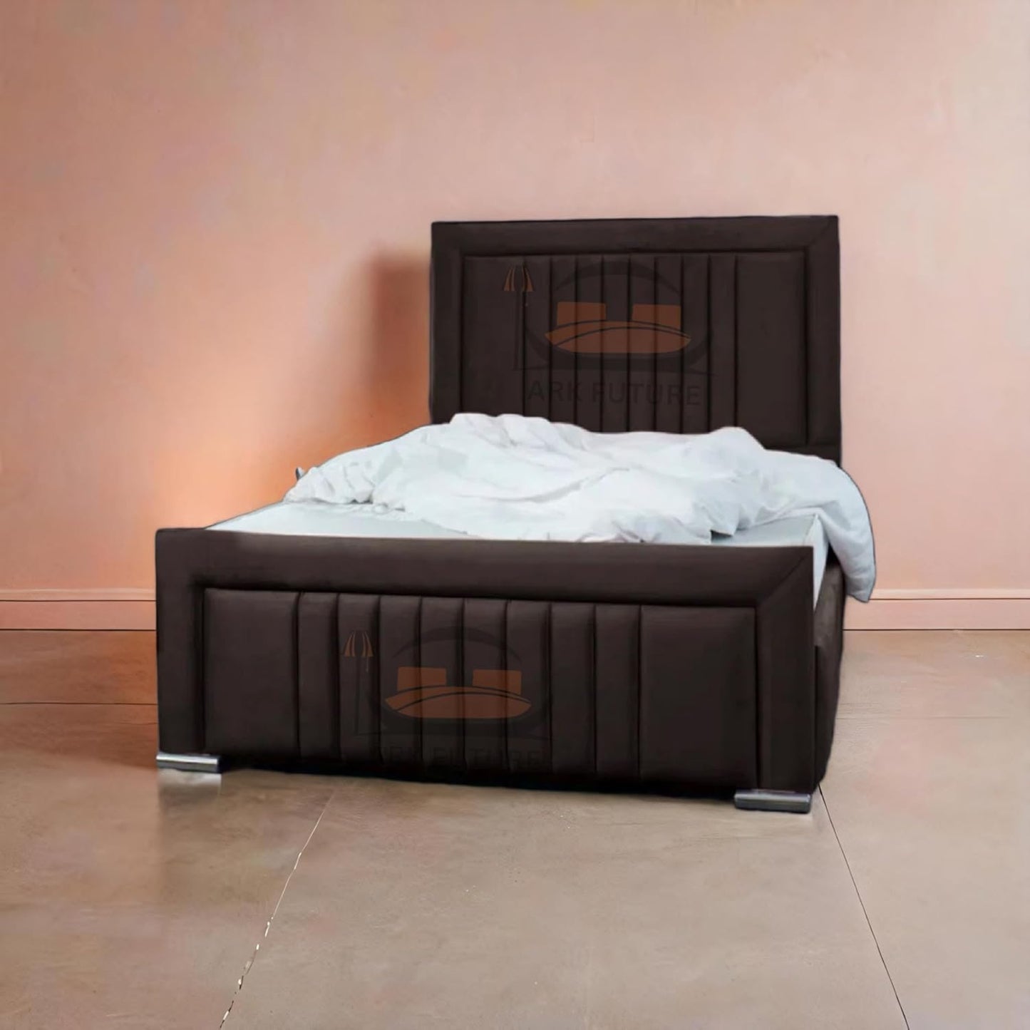 Dean Sand Upholstered Bed Frame – Modern Design, Sturdy Wood, Padded Headboard