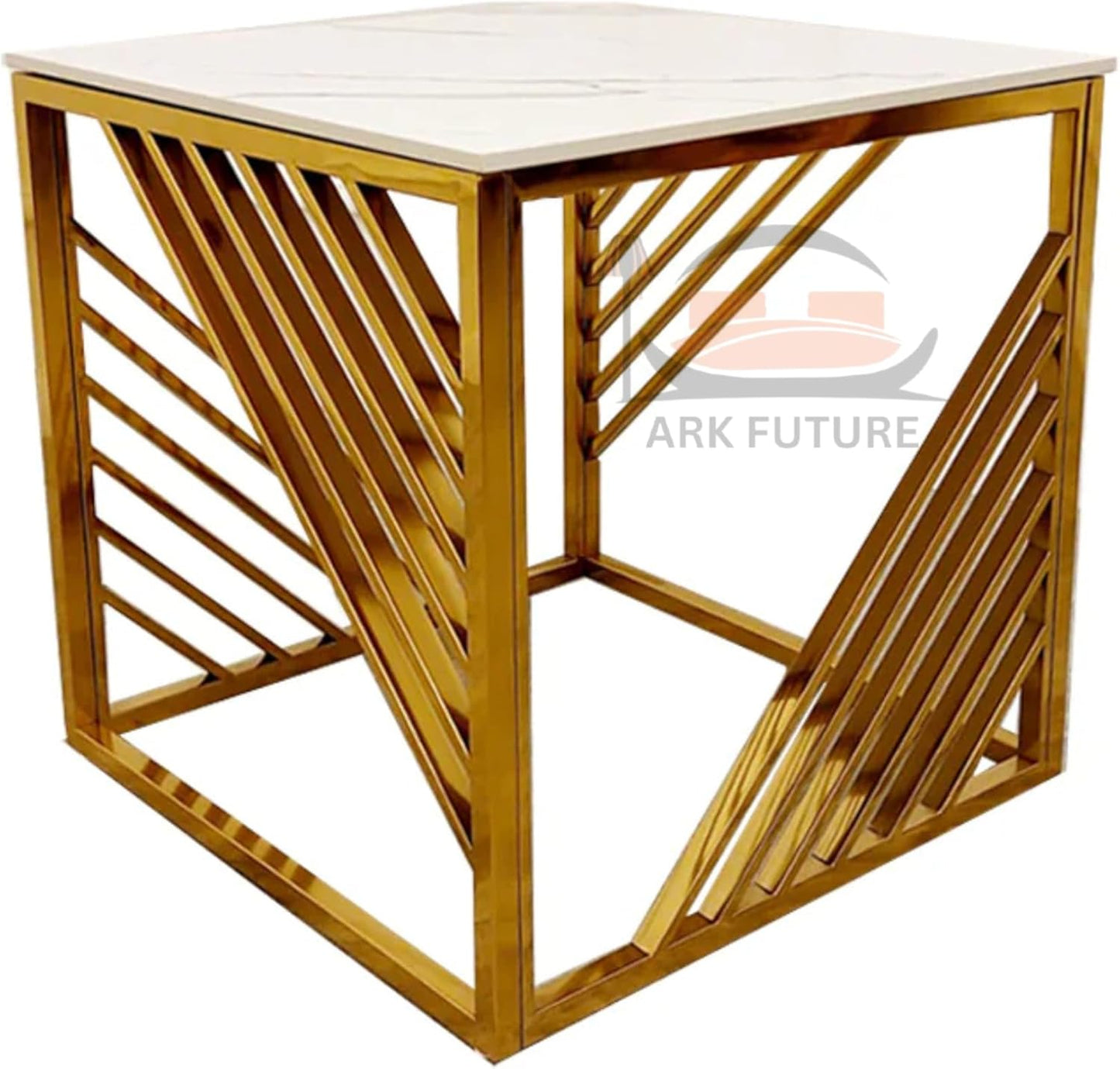 Azure Gold Lamp Table with White Sintered Stone Top