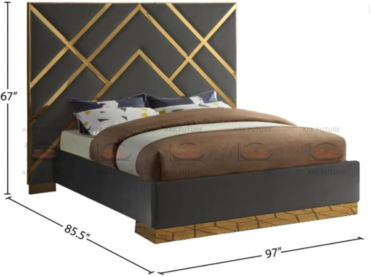 Serena Upholstered Bed Frame with Stylish Headboard, Sturdy Wooden Legs, Modern