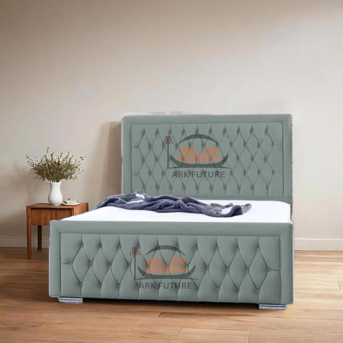 Celeste Upholstered Ottoman Bed – Velvet/Fabric Finish, Storage, Easy Lift, Stylish Headboard