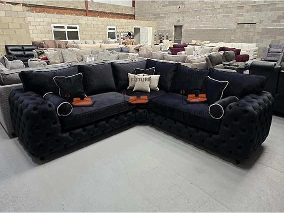 Hugo Chesterfield Corner Sofa in Plush Velvet Fabric