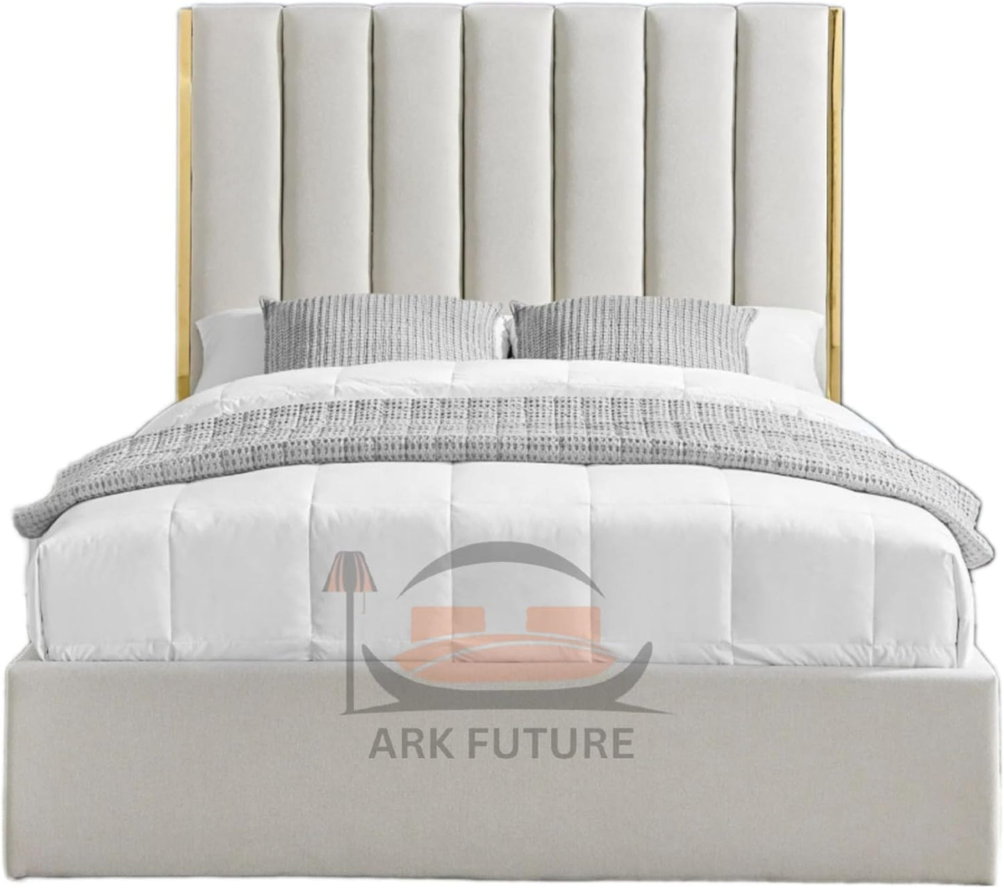 Aurora Fabric Bed with Gold Trim & Ottoman Storage