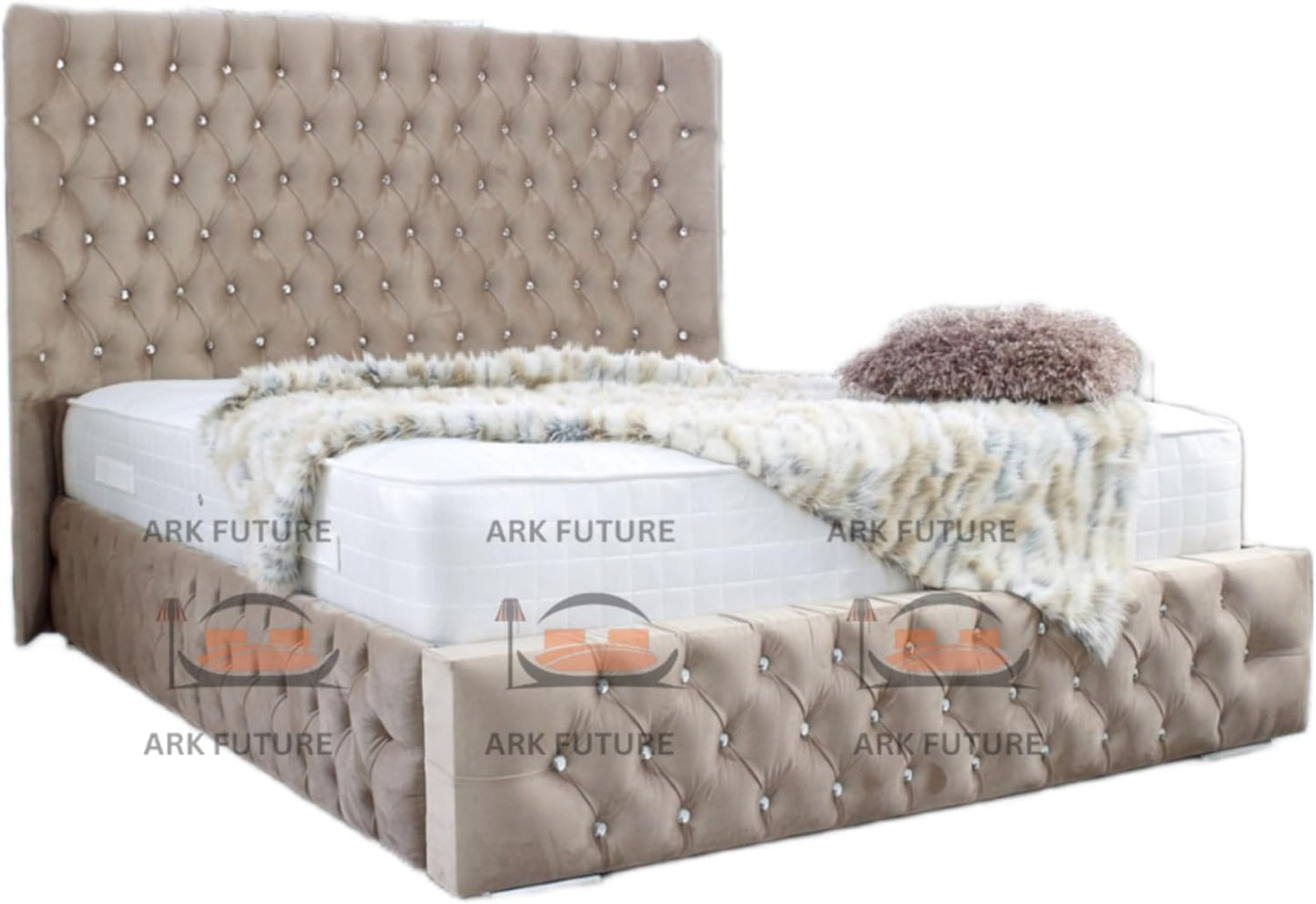 Eleganza Plush 4-Inch Bed Frame with Curved Headboard