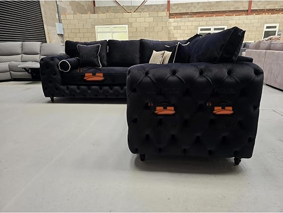 Hugo Chesterfield Corner Sofa in Plush Velvet Fabric