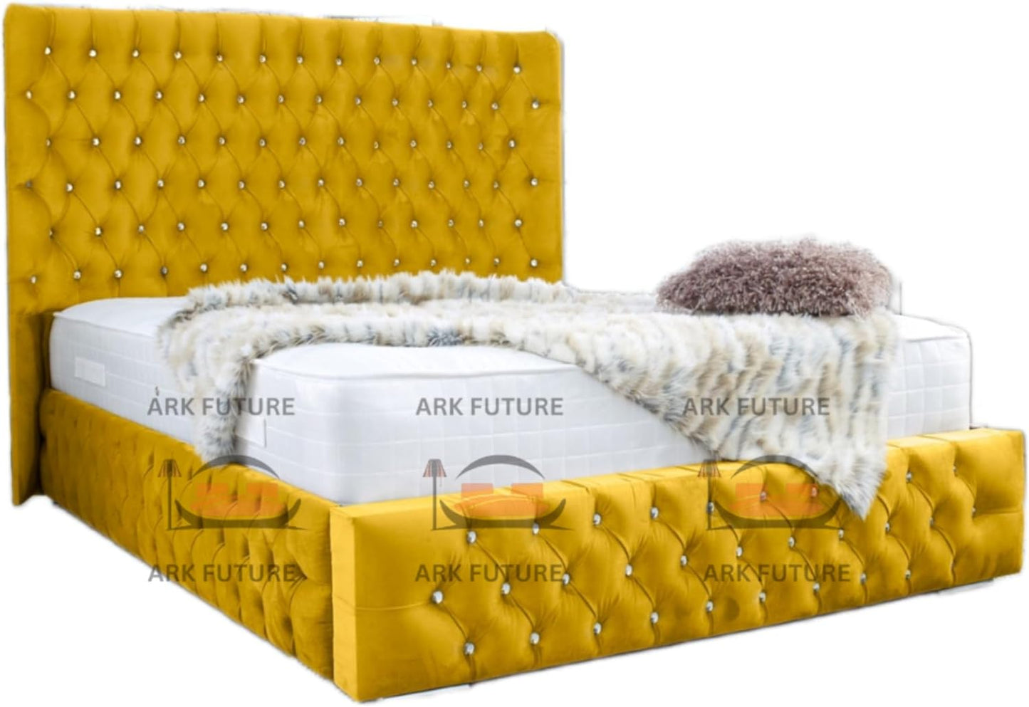 Eleganza Plush 4-Inch Bed Frame with Curved Headboard