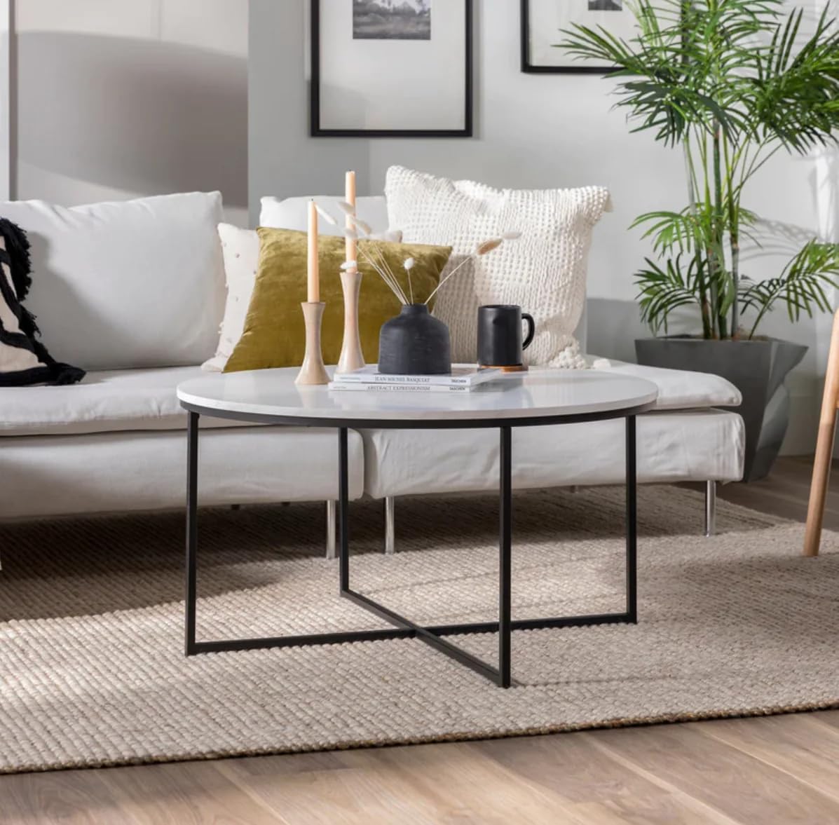 ALISSA 30" Round Marble MDF & Metal Coffee Table β Multi-Functional Storage