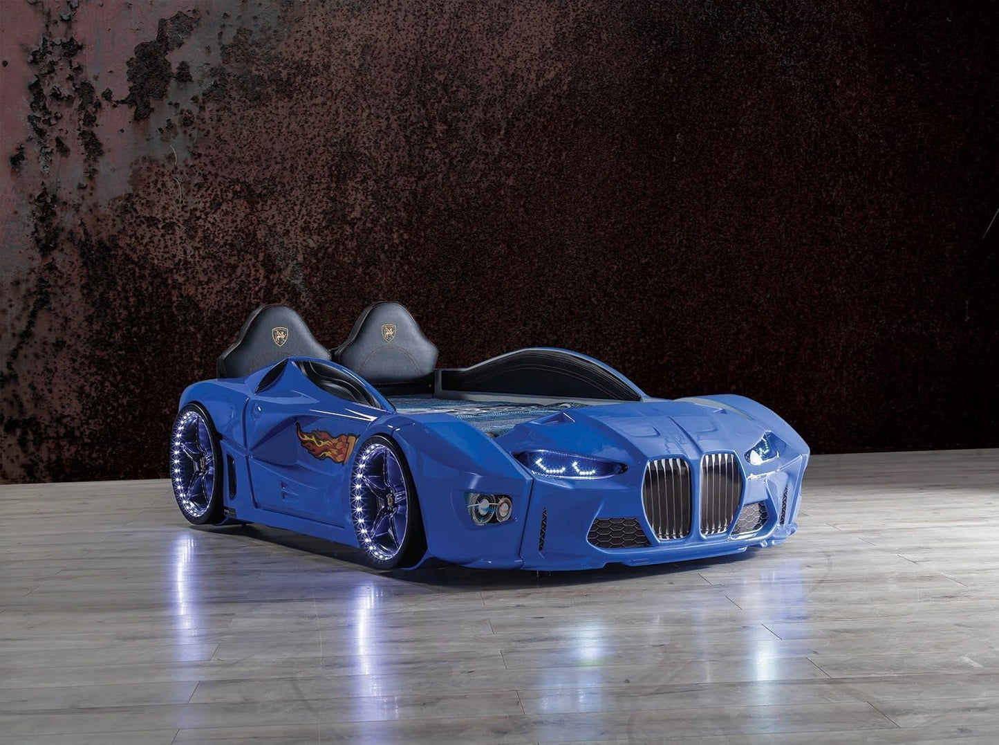 Racing Car Bed for Kids – LED lights, remote control, leather cushioning!