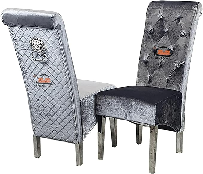 Emma Velvet Dining Chair - Button-Tufted with Chrome Legs & Lion Knocker