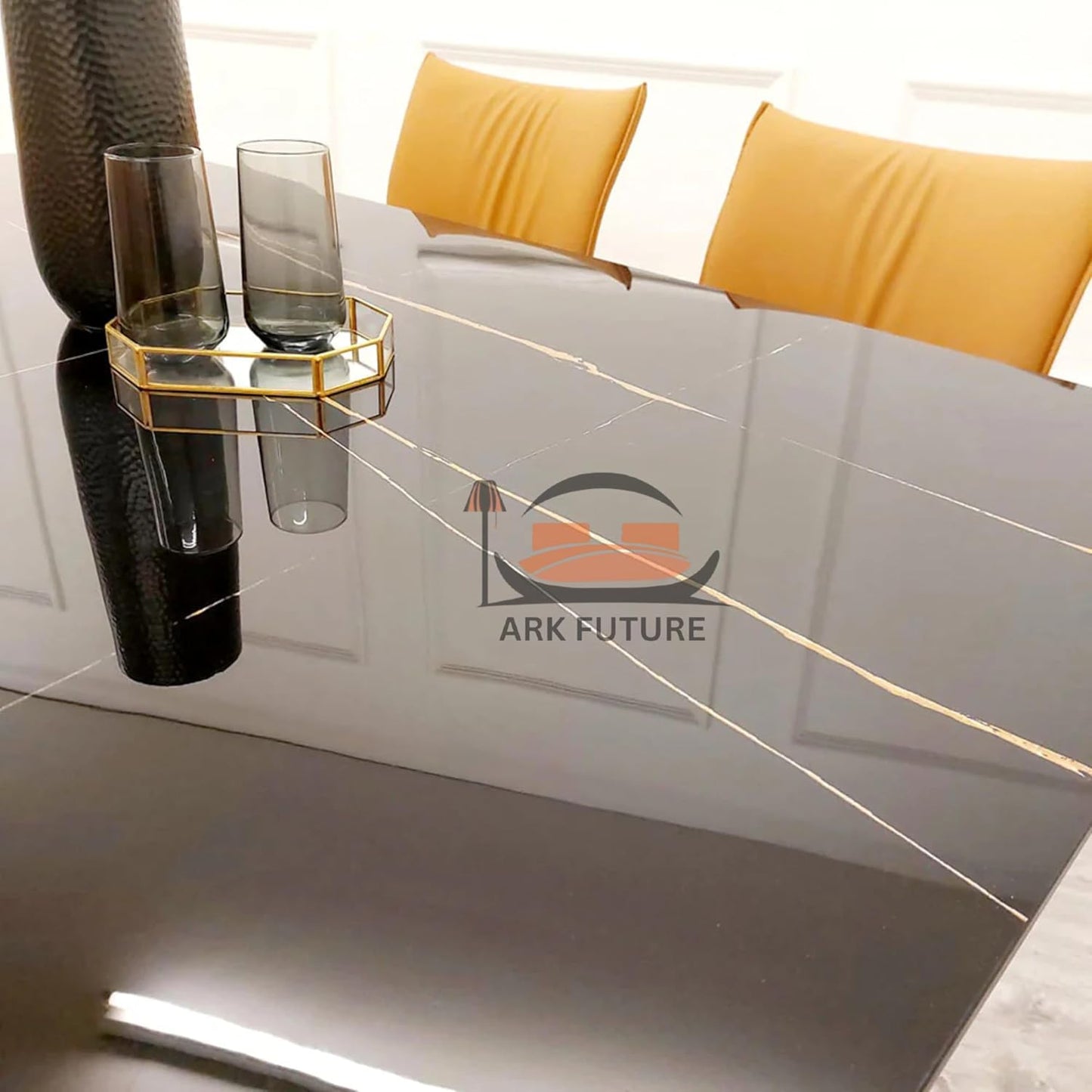 Apollo 1.6M Dining Table, Black Stone Top, X-Leg Base