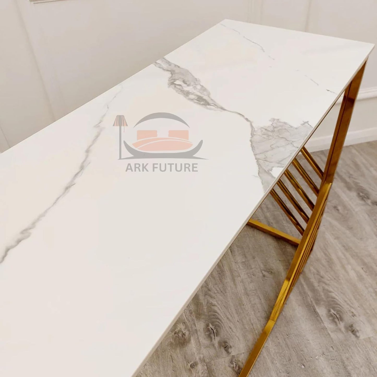 Azure Gold Console Table with White Sintered Stone Top