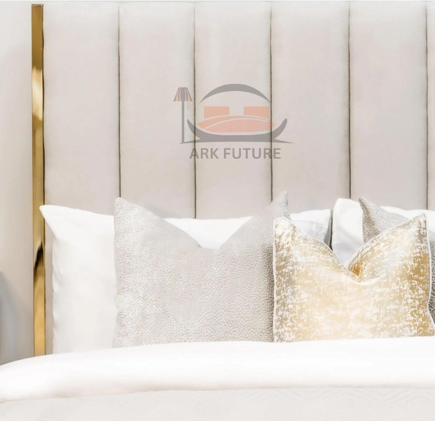 Aurora Fabric Bed with Gold Trim & Ottoman Storage