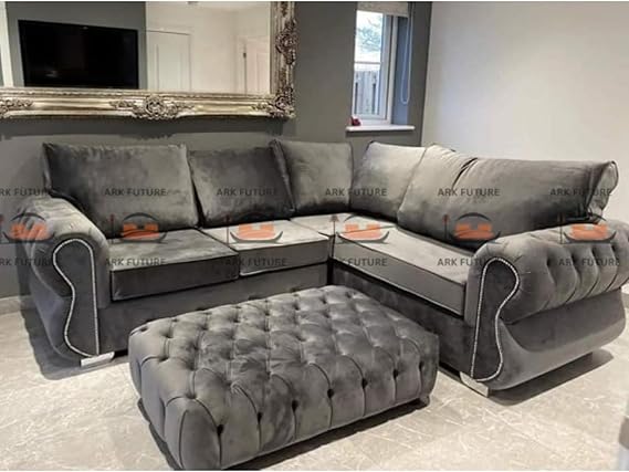 Rafter Chesterfield 5 Seater Corner Sofa with Coffee Table in Plush Velvet Fabric