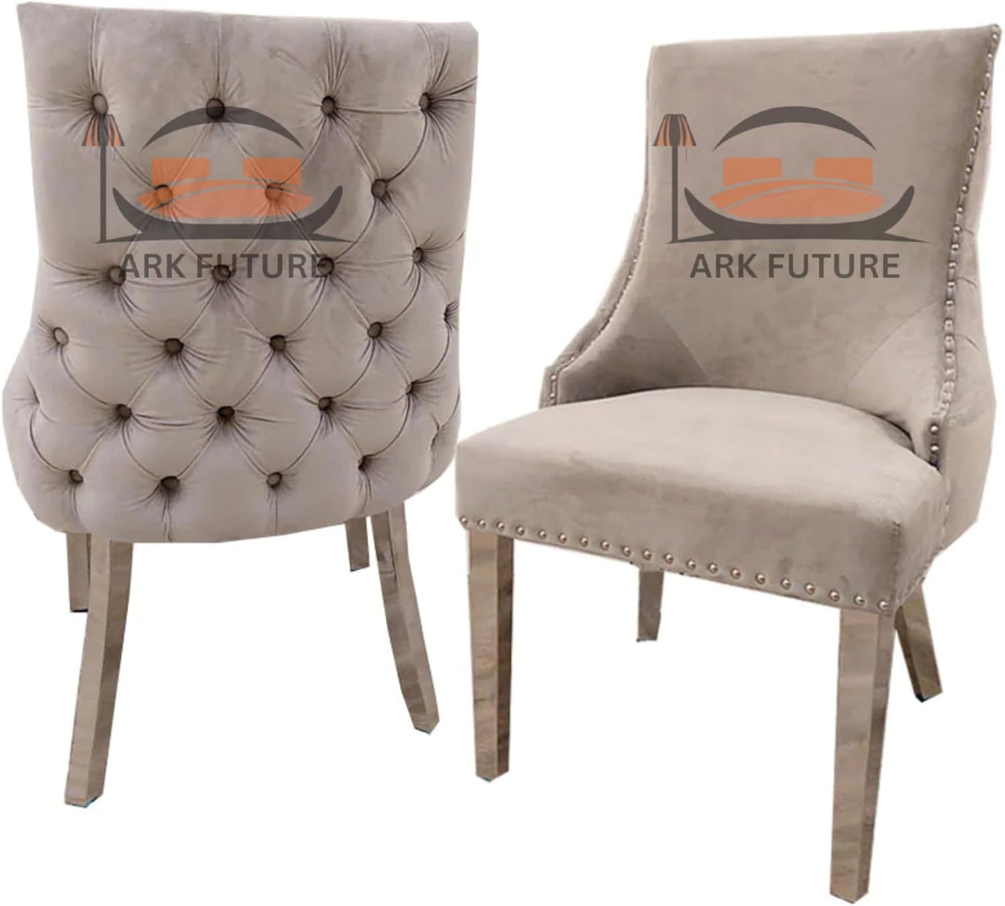 Set of 2 Kensington Velvet Dining Chairs – Button-Tufted, Chrome Legs