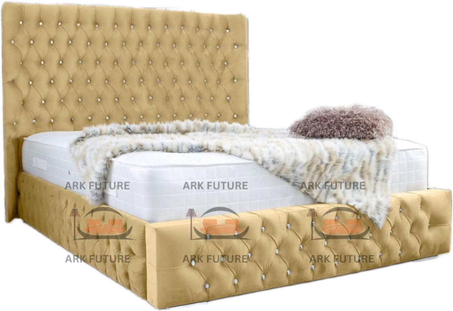 Eleganza Plush 4-Inch Bed Frame with Curved Headboard