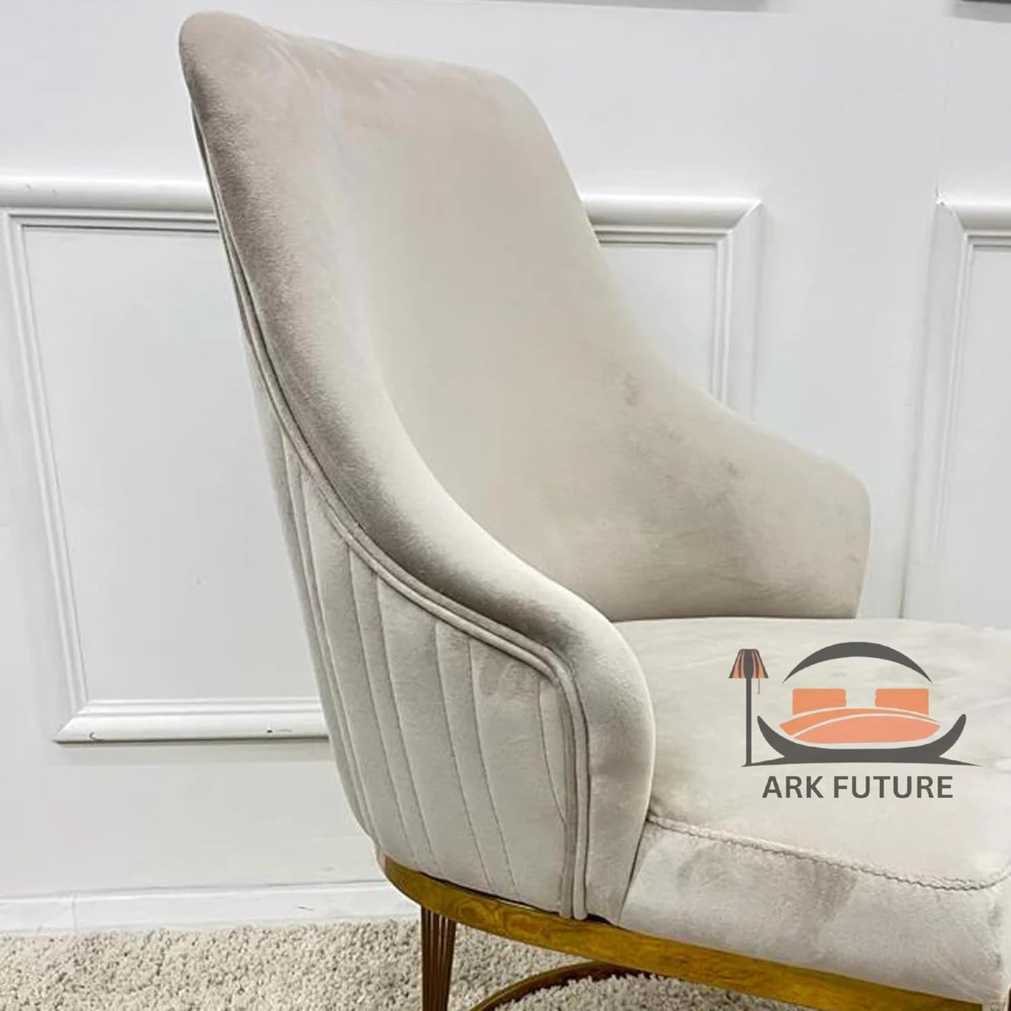 Chelmsford Beige Velvet Dining Chairs, Set of 4, Silver Chrome Base