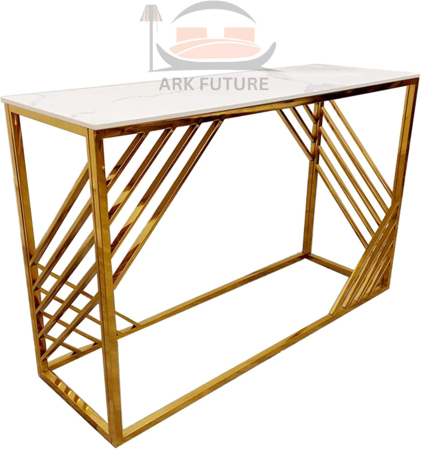 Azure Gold Console Table with White Sintered Stone Top