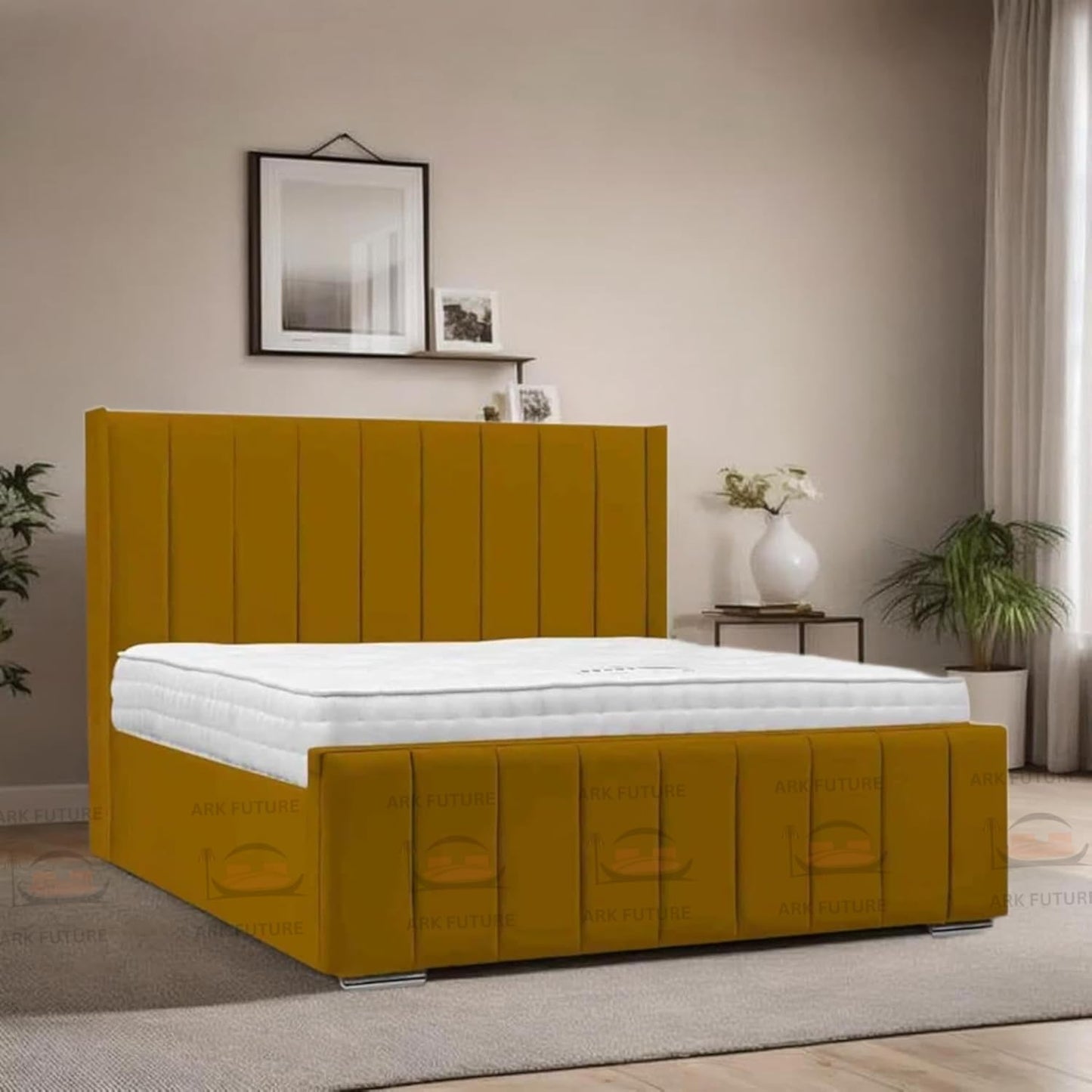 Amelia Panel Wing Ottoman Bed Frame – Upholstered Storage Bed with Gas Lift